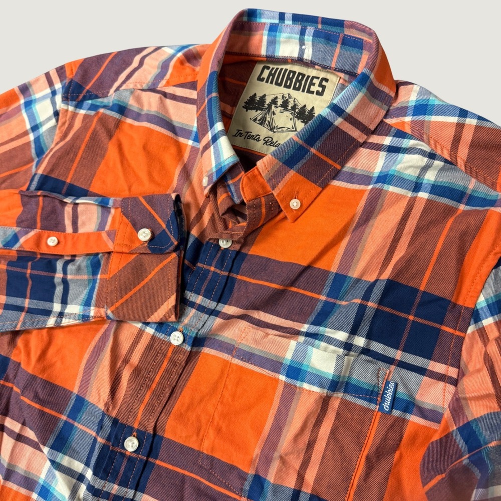 Chubbies In Tents Relaxation Plaid Button Down Shirt Mens XL Orange TOP19032